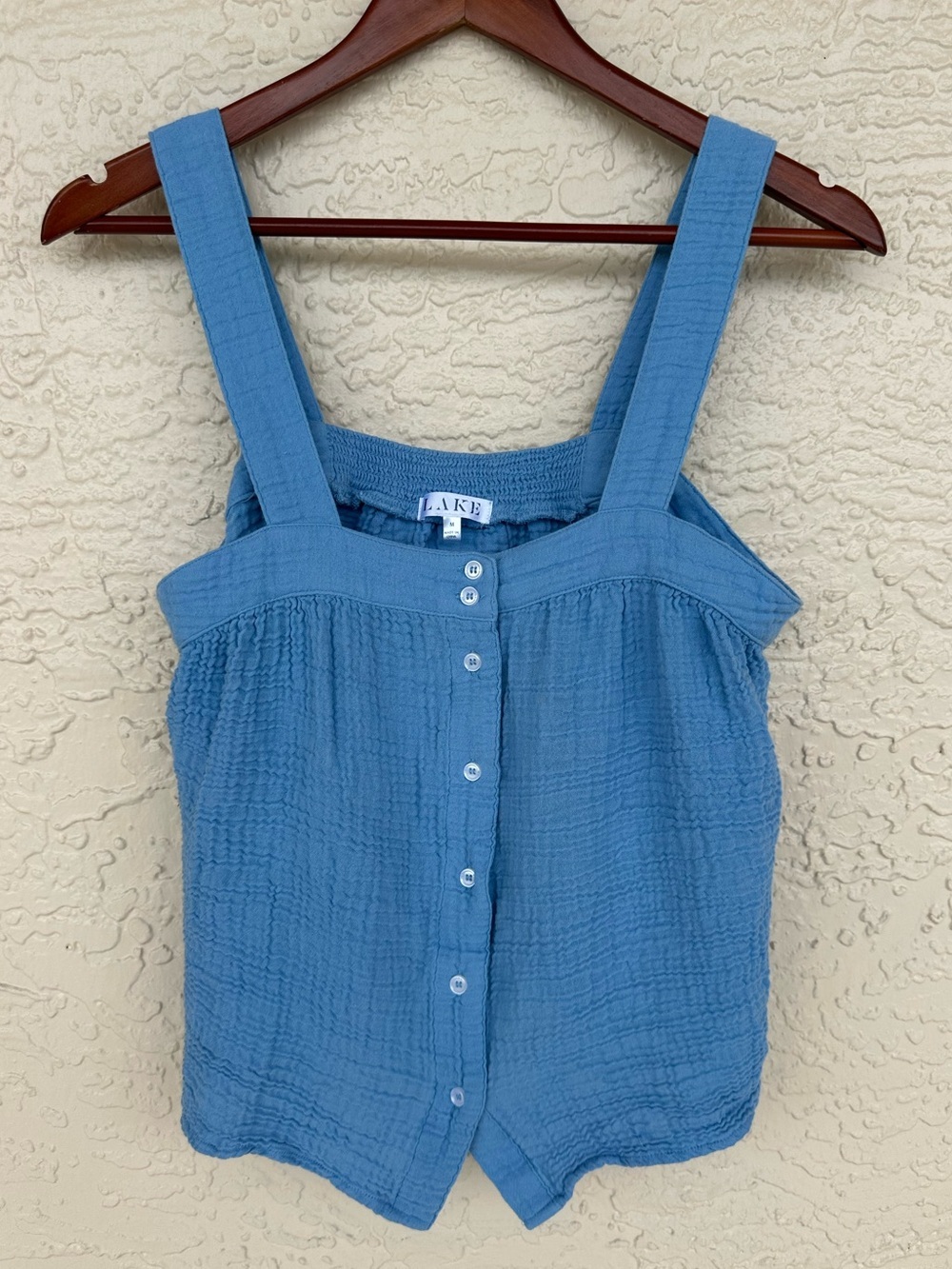 Lake Blue Cotton Gauze Button Front Sleep Tank Top Women's M Loungewear Pajama - Picture 2 of 7